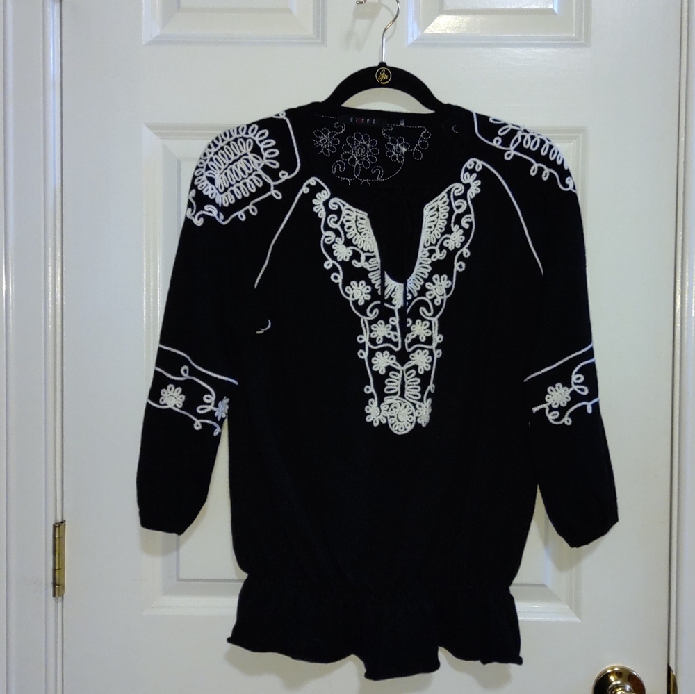 Women's Black and white, embellished knit top by Cyrus in XL